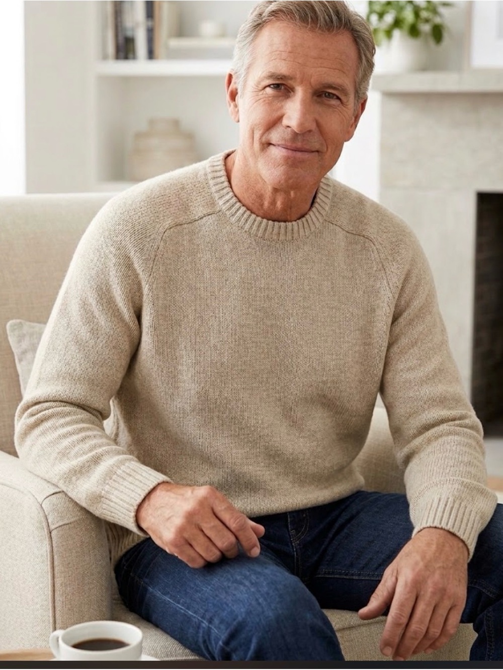 Lands' End Men's Crewneck Sweater in Light Beige